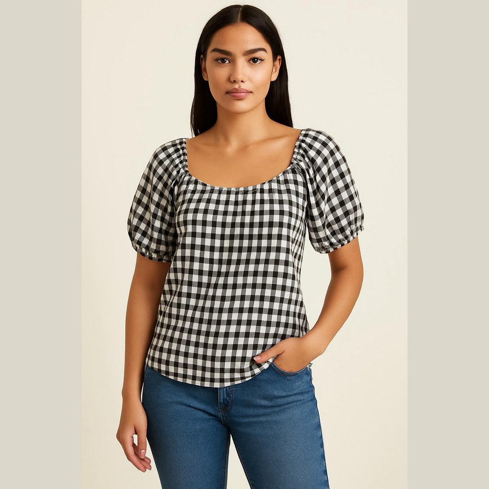 Anne Klein Black and White Checkered Blouse